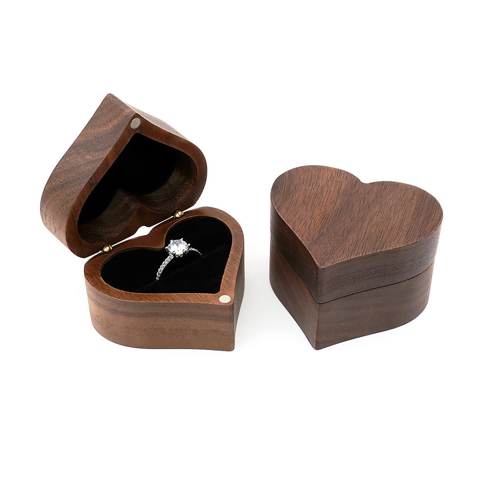 Heart Wooden Jewelry Ring Box