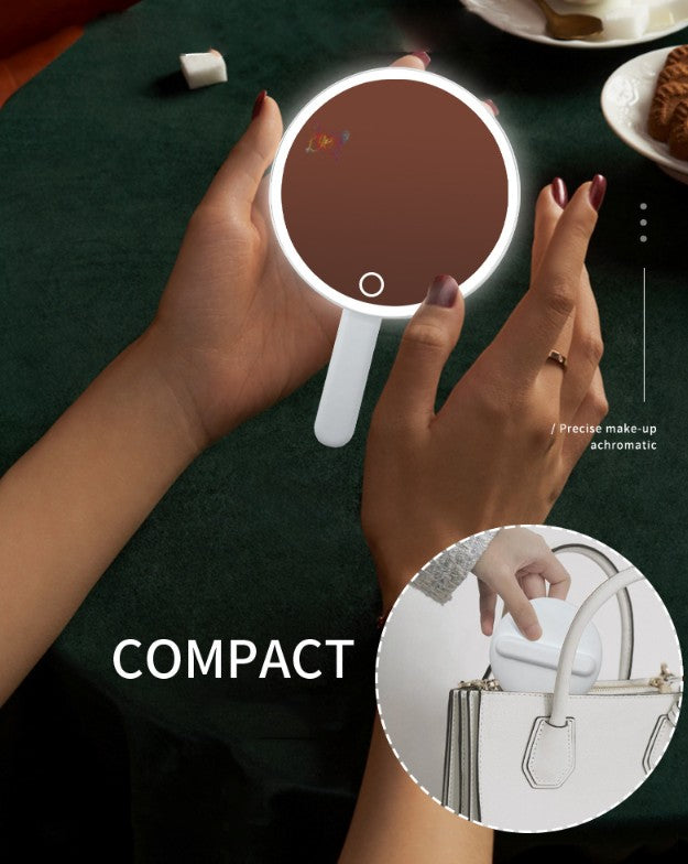 Round Handle 360 Degree Rotating Folding LED Makeup Mirror