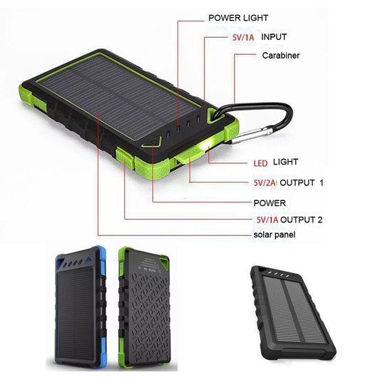 10000 mAh Solar Dual Port Water Resistant Power Bank