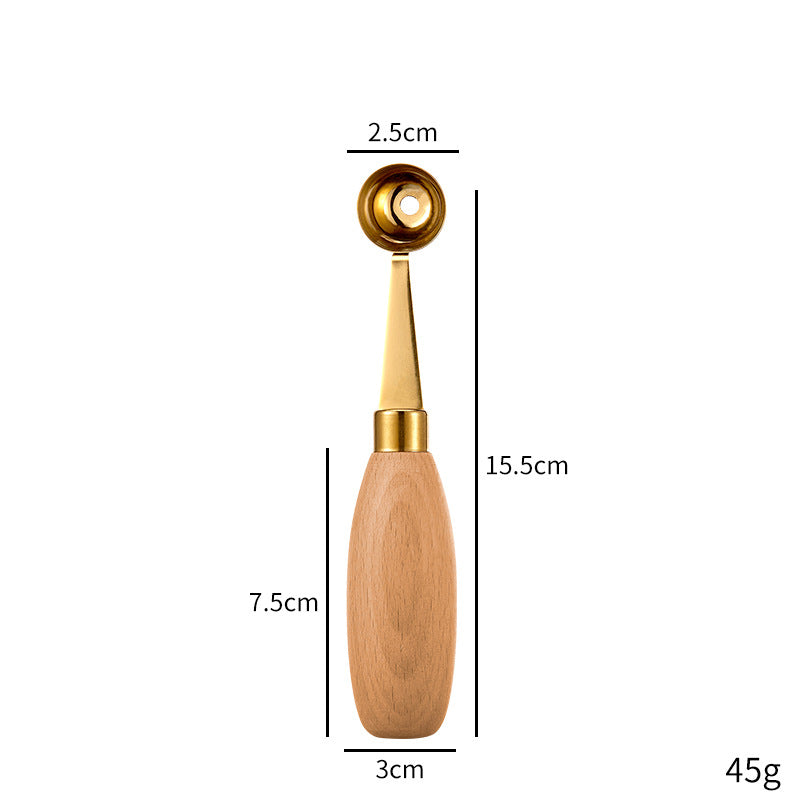 Round Gold 304 Stainless Steel Fruit Scoop Watermelon Scoop Ice Cream Scoop With Wood Handle