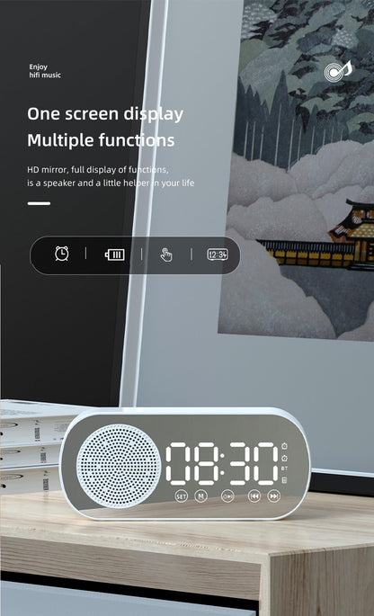 2000 mAh Digital LED Mirror Radio Alarm Clock Wireless Speaker