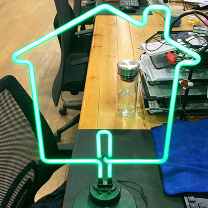 House Shaped Neon Sign Custom Shape Tabletop Sign Glass Tube Neon Light with Base