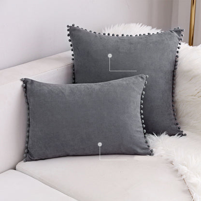 Full Printed 15 x 8" Pompoms Pillowcase Ball Tassel Trimmed Pompom Fringe Cute Pillowcase