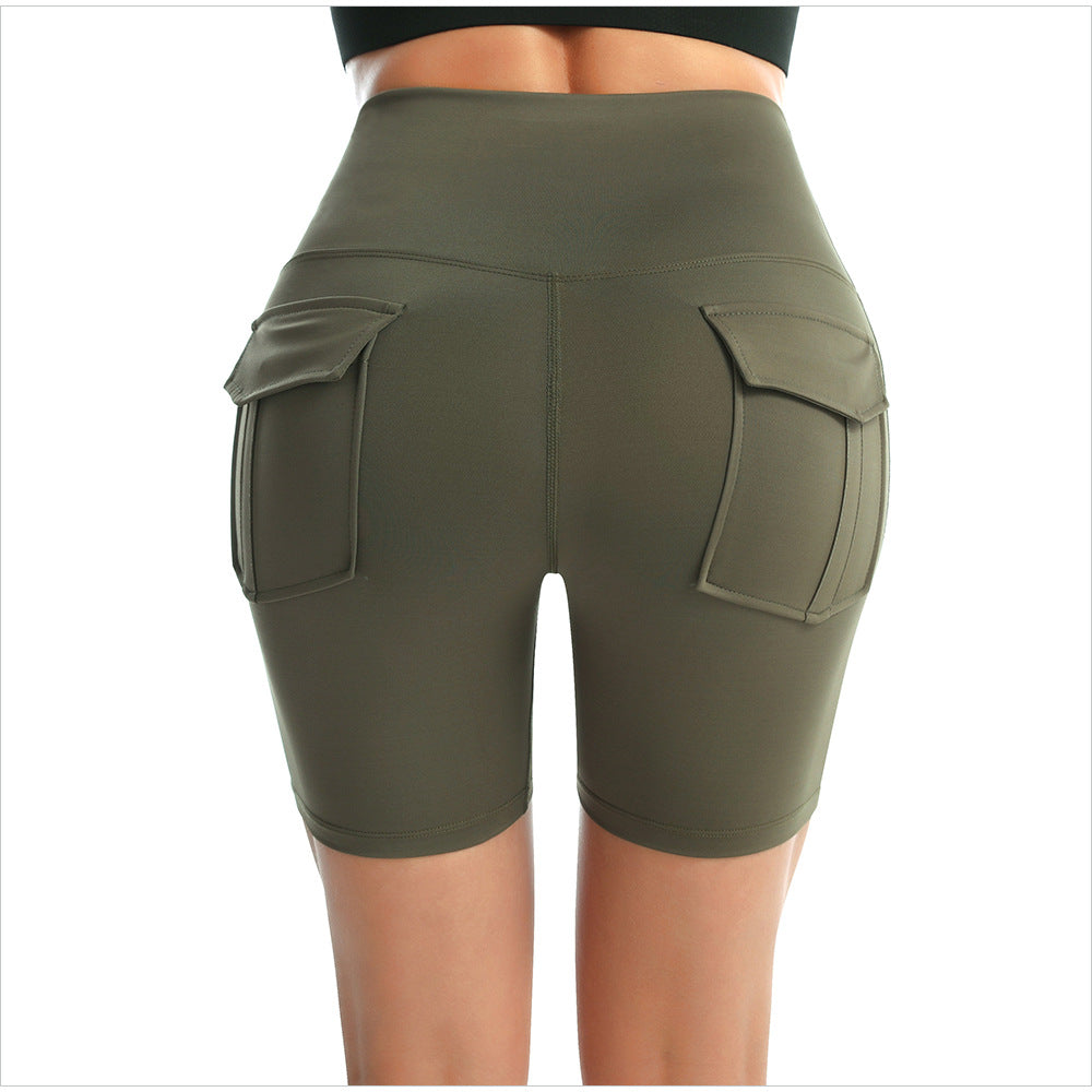 Women's Fitness High Waist Yoga Shorts Sports Tights Short Pants W/Two Pockets