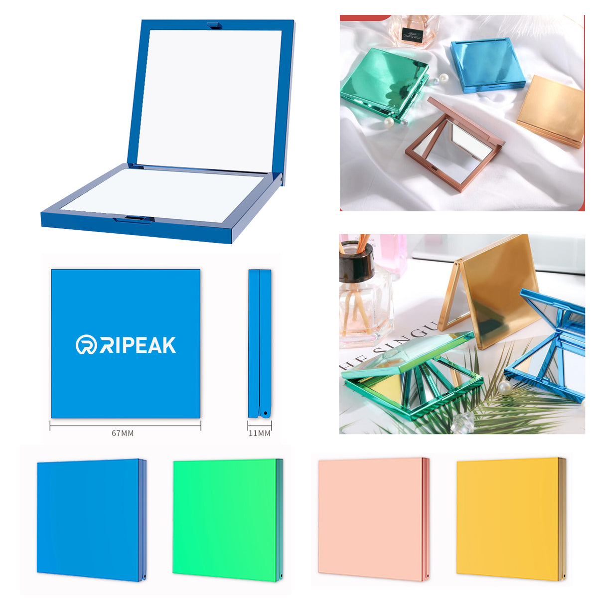 Square Shape Cosmetic Mirror w/Electroplated Finish