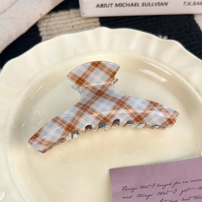 Brown-blue Check Pattern Claw Hair Clips