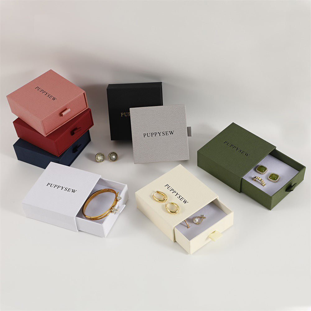 3.2" Lichee Pattern Gift Box Boutique Jewelry Box with Sponge Filled Drawer Package Gift Box