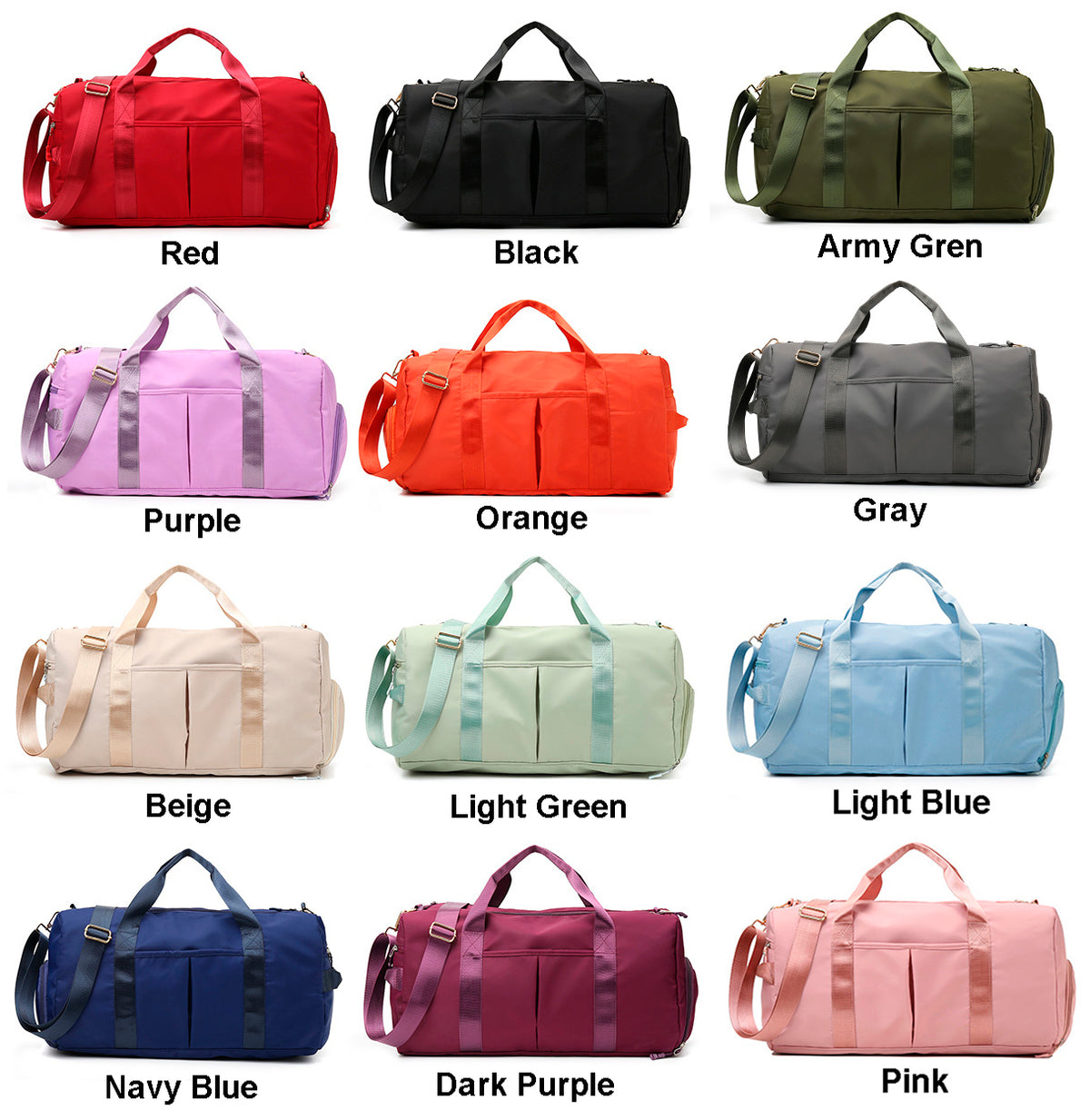 Travel Duffel Bag Sport Gym Bag Nylon Tote Bag Swimming Bag with Shoe Pouch&Wet Pocket