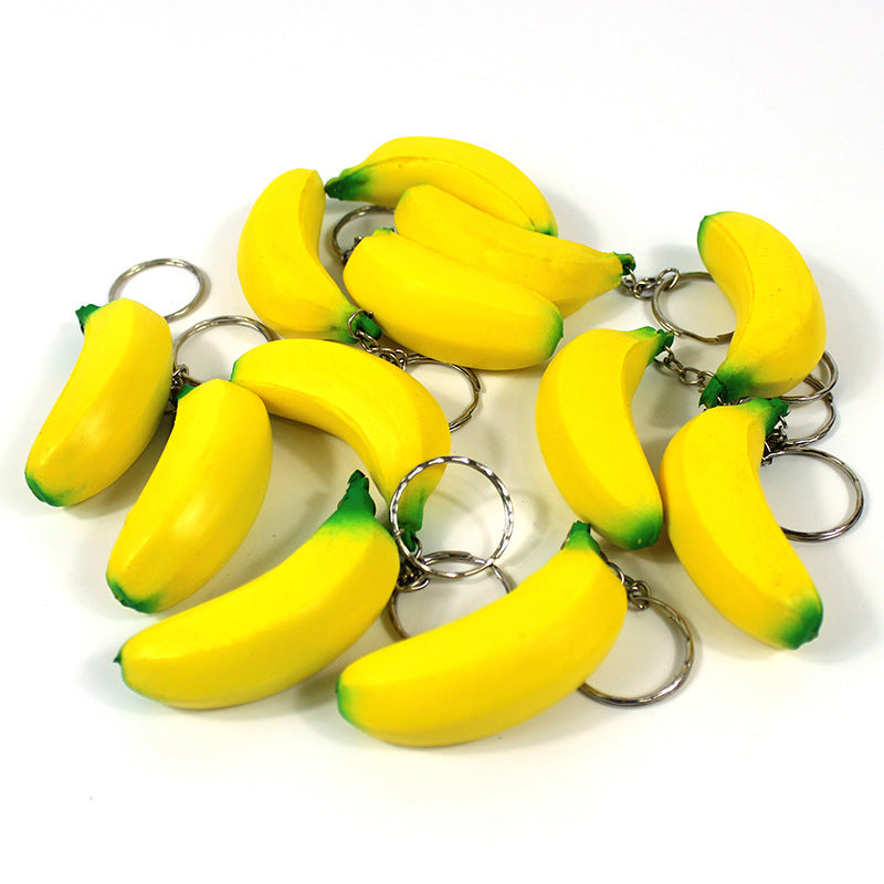 Simulated Banana Stress Reliever Ball Keychain
