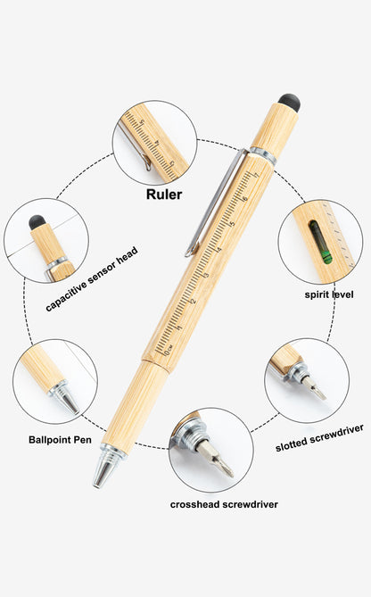Multifunction Tool Pen, 6" 1 Tool with Ballpoint Pen, Touch Screen Stylus, Ruler, Spirit Level