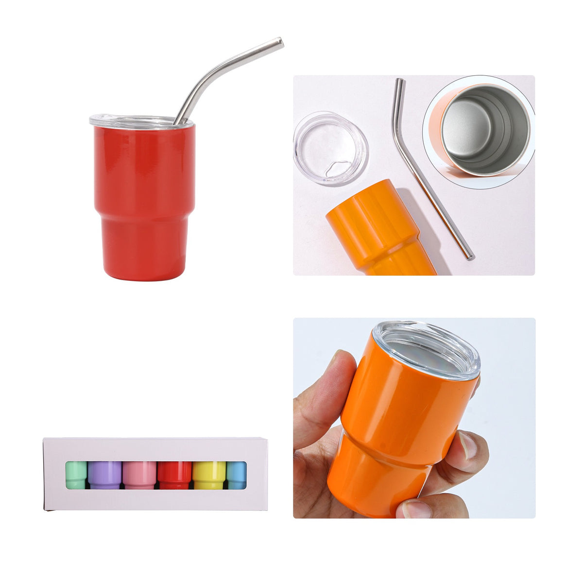 Stainless Steel Mini Tumbler W/ Straw 3 oz. (6 Pack)