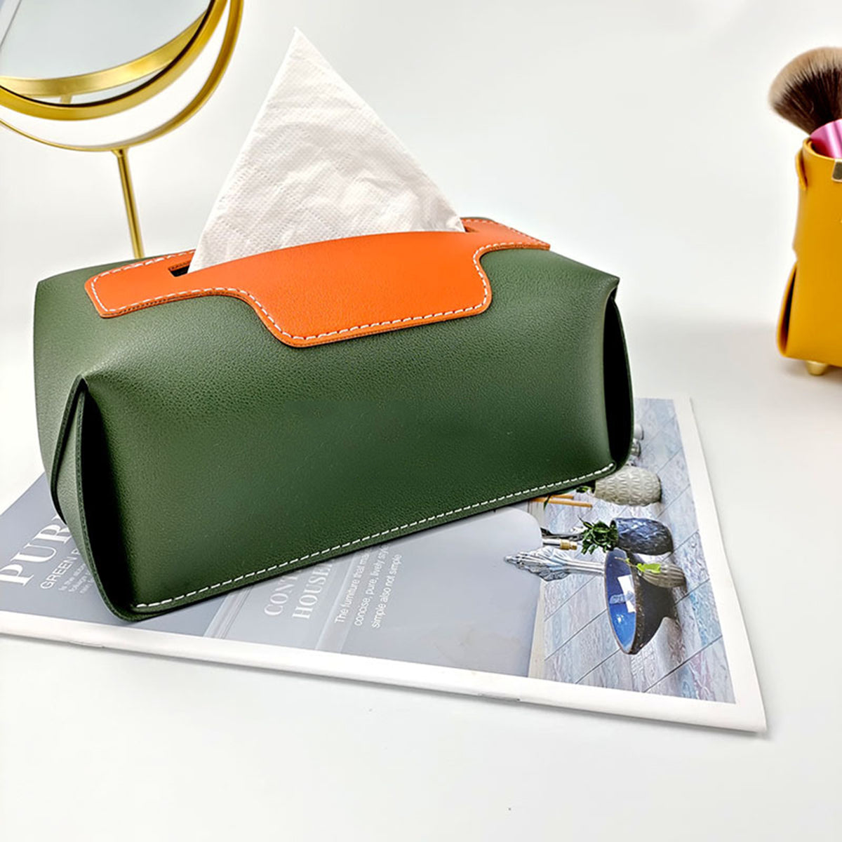 PU Leather Tissue Box Cover Rectangle - Modern Tissue Box Holder