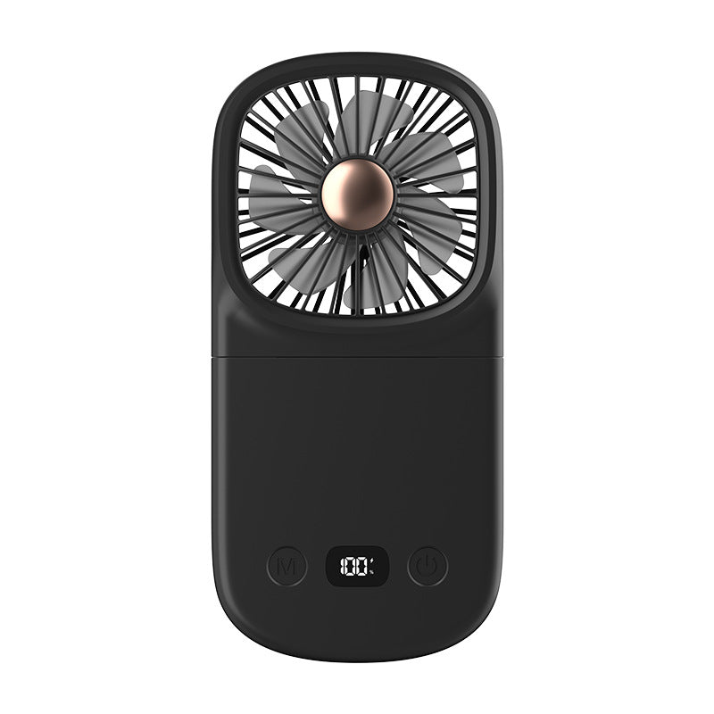 Foldable Mini Handheld Fan Digital Display Rechargeable Fan With Hanging Lanyard