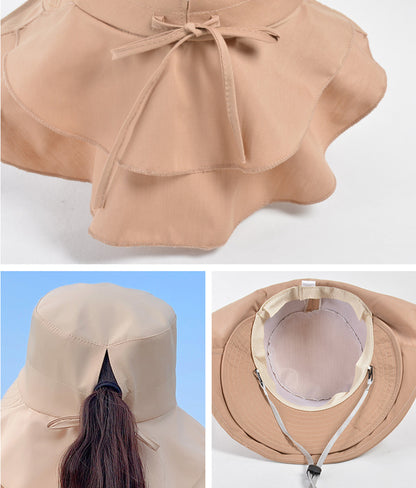 Outdoor Summer Bucket Hat Sun Hat with Ponytail Hole for Women