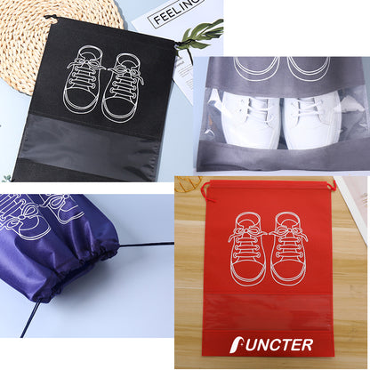 10.6" x 14.2" Non-Woven Drawstring Bag Travel Shoes Bag w/ Transparent Window