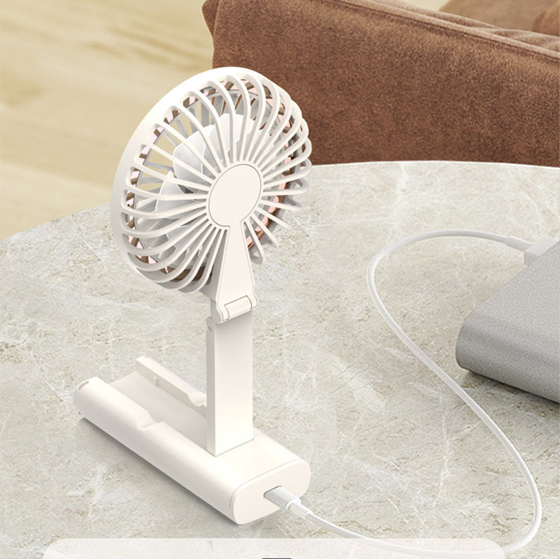 Mini Foldable Handheld Fan Portable Rechargeable Fan Phone Stand With Lanyard & Battery Display