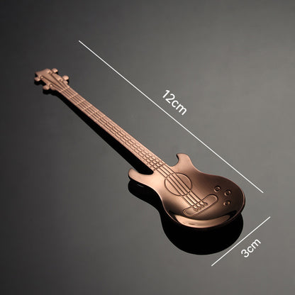 Stainless Steel Spoons Guitar Coffee Teaspoon Cute Demitasse Tea Spoon ( Rose Gold )