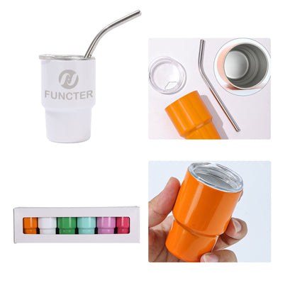 Stainless Steel Mini Tumbler W/ Straw 7 oz. (6 Pack)