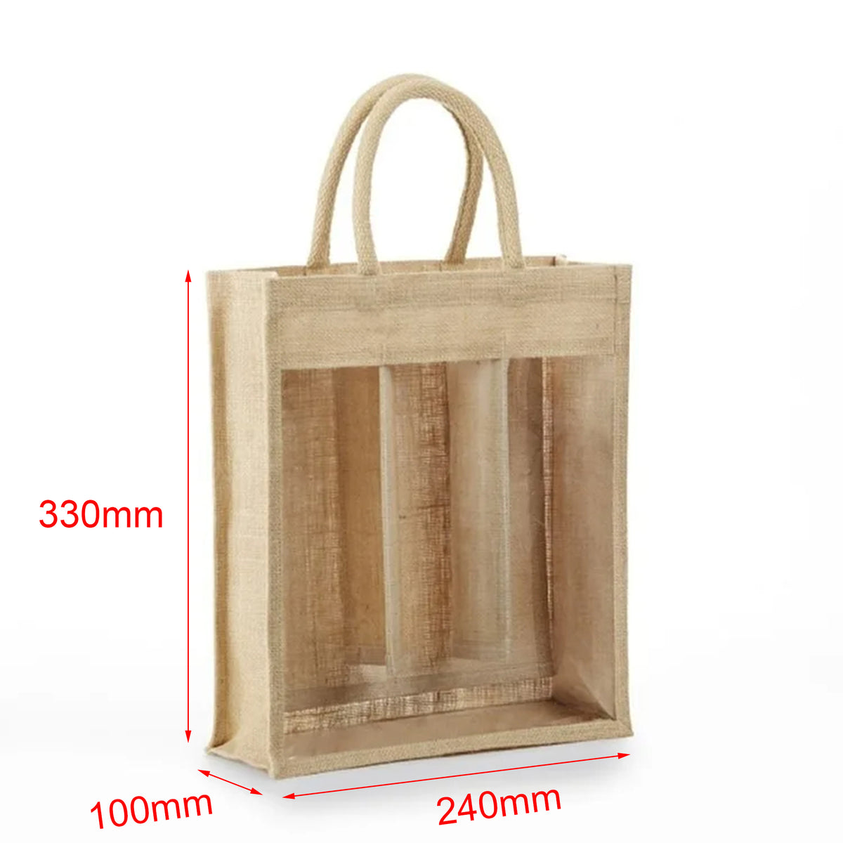 Eco-Friendly Burlap 3 Bottles Wine Bag Jute Wine Tote w/ Window