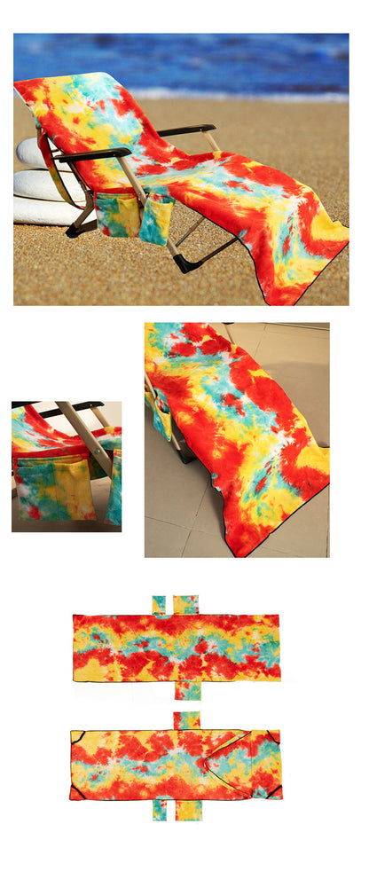 Beach Chair Cover w/Side Pockets Microfiber Chaise Lounge Chair Towel Cover for Garden Beach Hotel