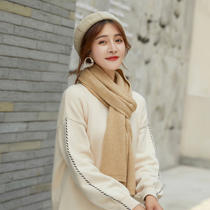 Unisex Long Knitted Plain Scarf - Warm Autumn And Winter Scarf - Tightly-Knitted Core Spun Yarn Scar
