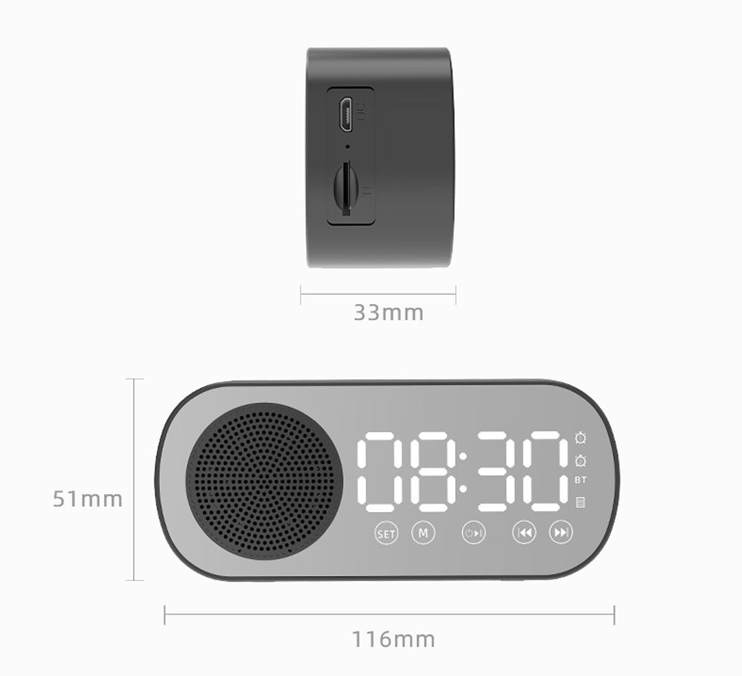 2000 mAh Digital LED Mirror Radio Alarm Clock Wireless Speaker
