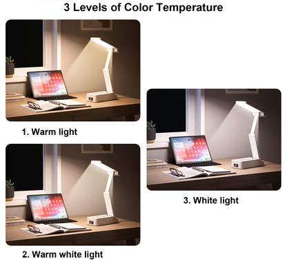 Eye Caring Dimmable Desk Lamp Time Display Foldable Night Light For Home Office With Power Bank