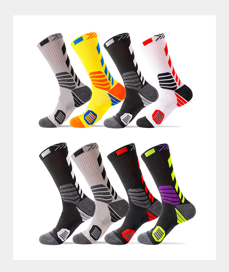 Men Contrast Color Sports Sock Cotton Socks Mid-calf Length Socks Stretch Crew Socks Basketball Sock