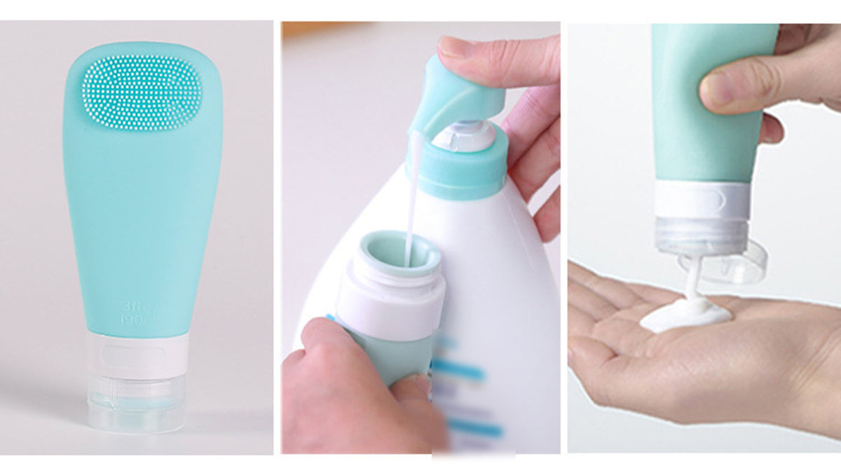 3 OZ Silicone Travel Split Bottles W/Bristle Brush