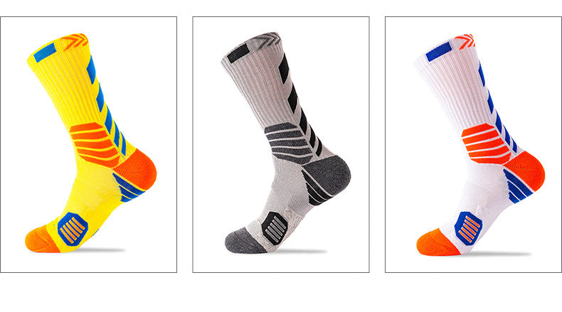 Men Contrast Color Sports Sock Cotton Socks Mid-calf Length Socks Stretch Crew Socks Basketball Sock