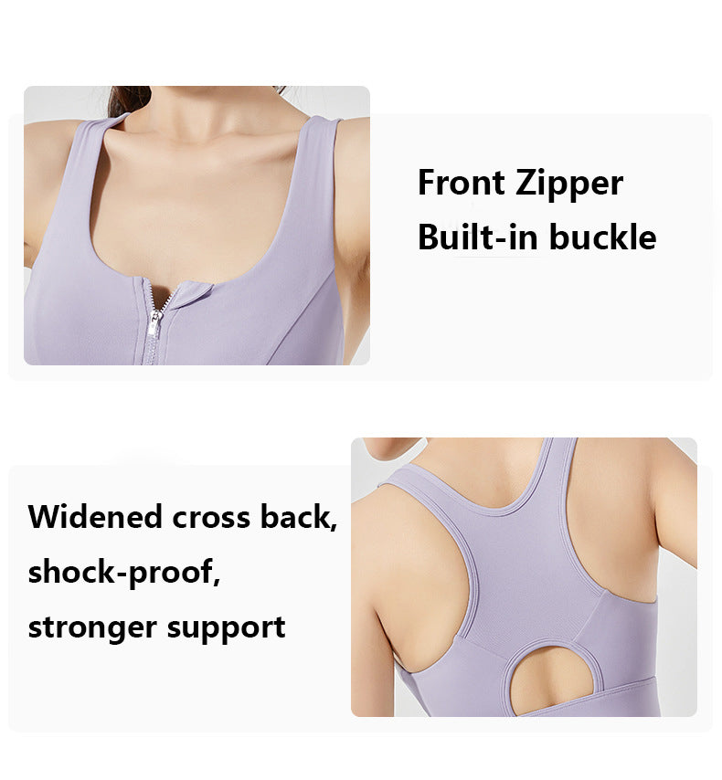 Women's Yoga Sports Bra Zipper Bra Pilates Clothing Strappy Bralette Bra Running Vest Athletic Shirt