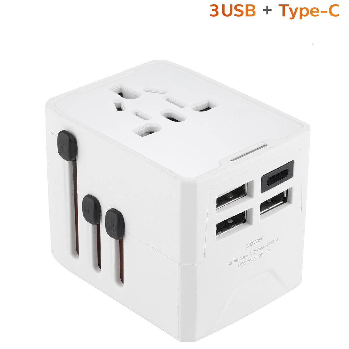 20W FCC Universal Travel Adapter W/3 USB Ports & 1 Type C Port W/A Black Case