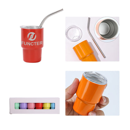 Stainless Steel Mini Tumbler W/ Straw 3 oz. (6 Pack)