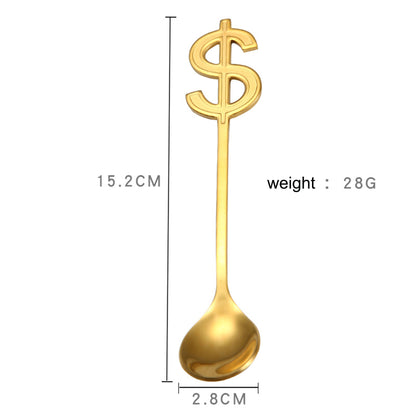 Dollar Shaped Spoon Coffee Stainless Steel Teaspoon ( Gold )