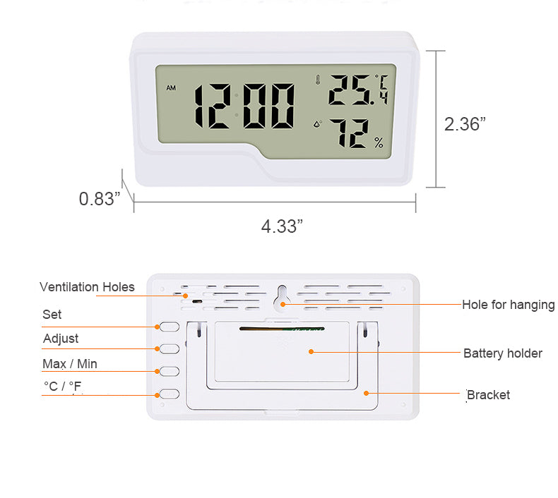 Digital Household Hygrometer Indoor Thermometer Alarm Clock