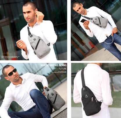 Men's Oxford Sling Bag Chest Shoulder Backpack Crossbody Bag W/USB Charging Port