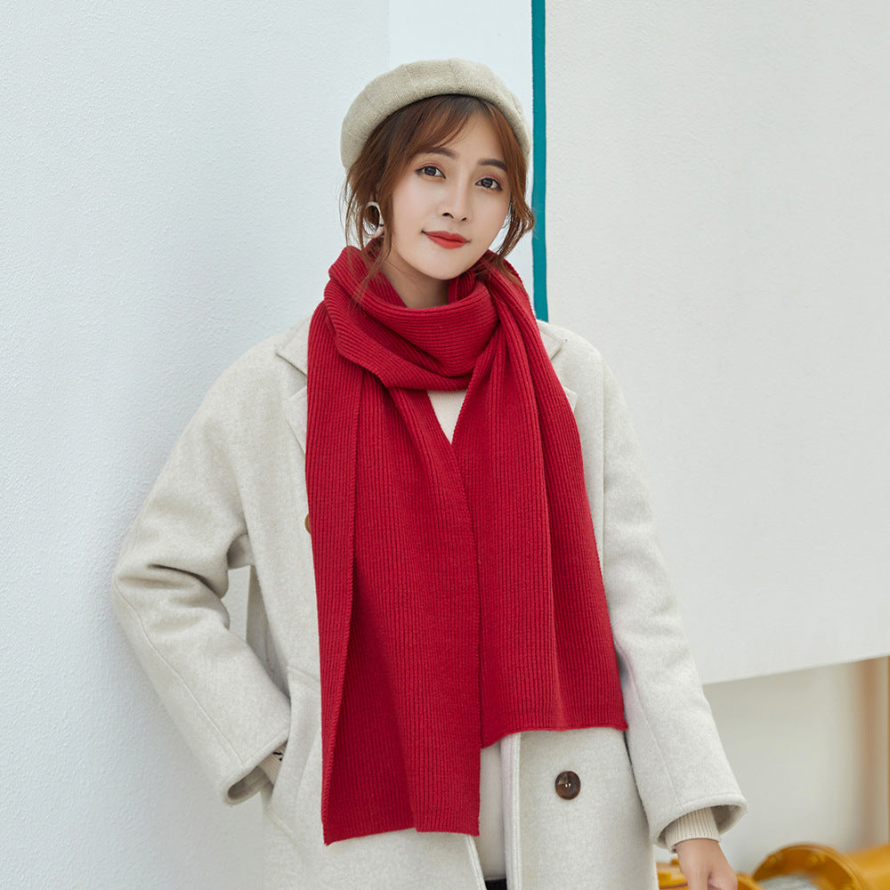 Unisex Long Knitted Plain Scarf - Warm Autumn And Winter Scarf - Tightly-Knitted Core Spun Yarn Scar