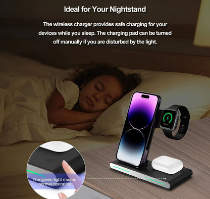 3" 1 Foldable Wireless Charger Station Magnetic Wireless Charger