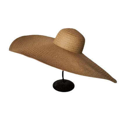 Oversized Beach Straw Hat for Women, Fashion Large Wide Brim Visor Hats Handmade Roll Up Floppy Cap