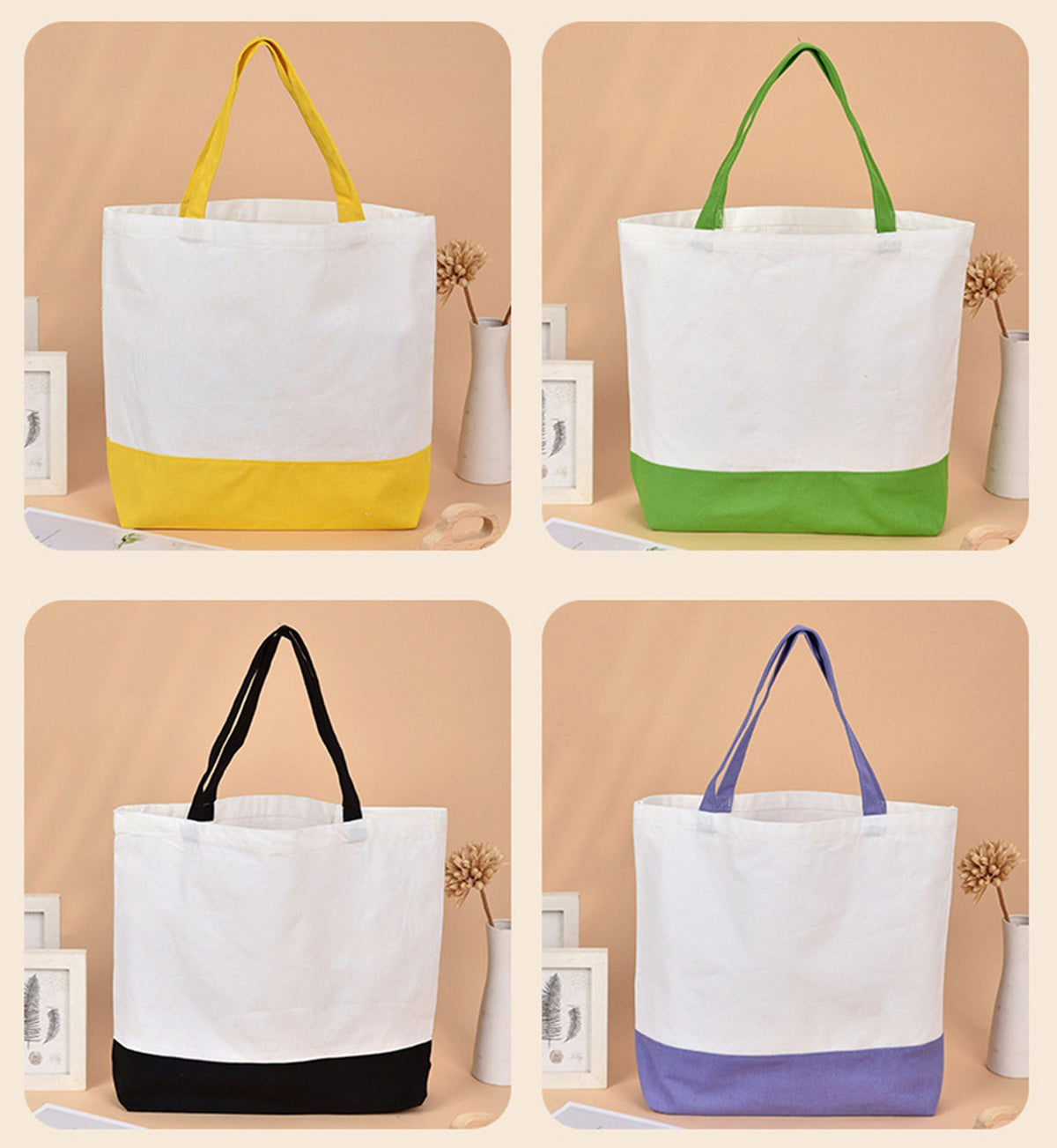 10 Oz. Color-Blocking Canvas Tote Bag 18.5" x 15"