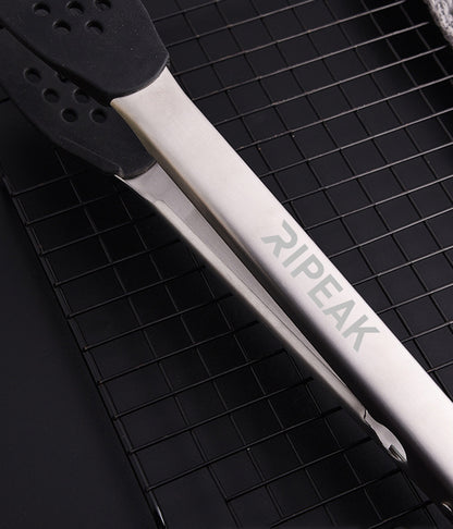 12" 304 Stainless Steel Food Tongs w/Silicone Locking Clip Barbeque Kitchen Tongs (Round Hole)