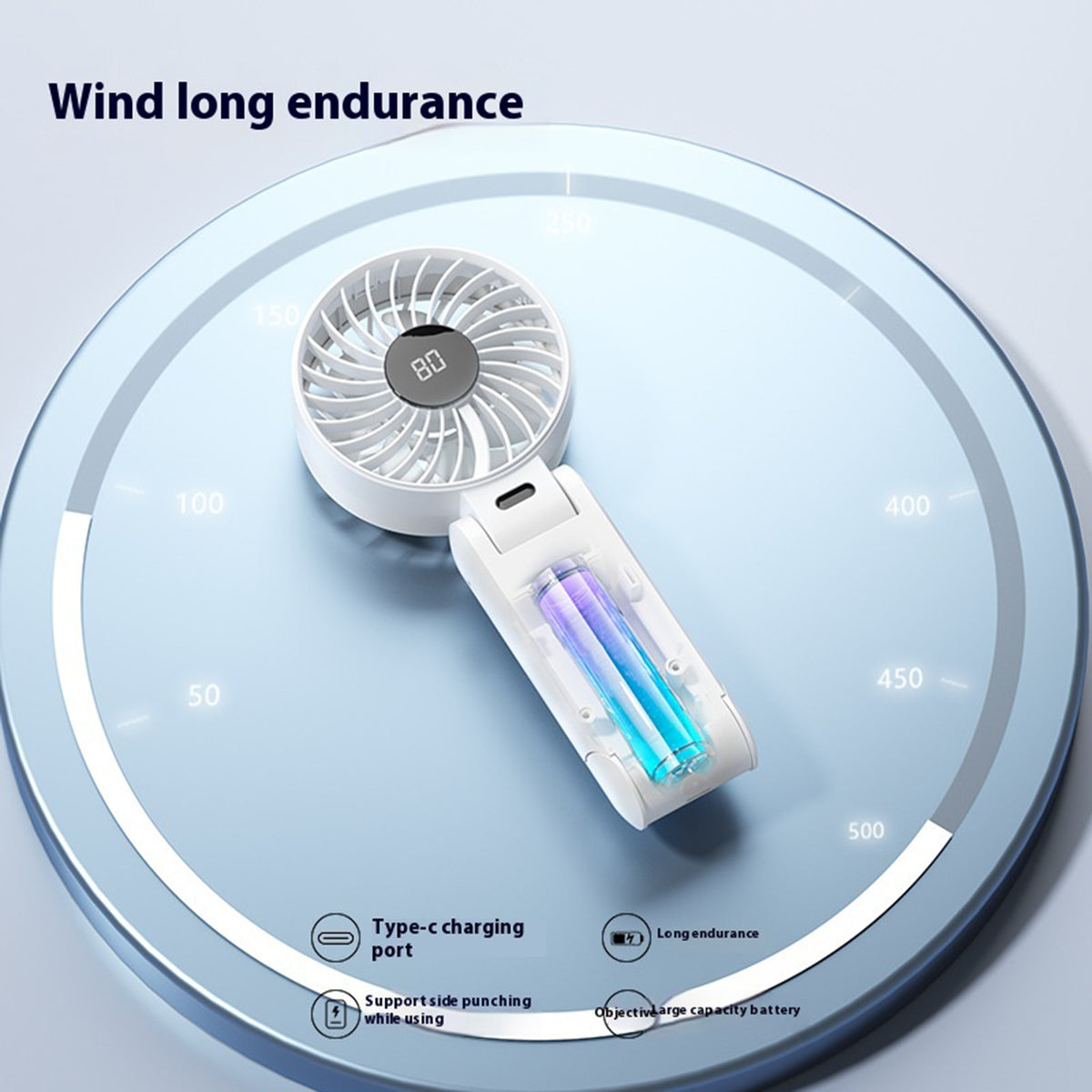 1800mAh Foldable Hanging Neck Cooling Mini Fan Speed (1-100) LED Display