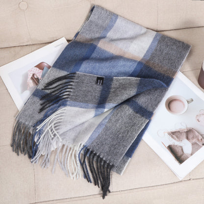 69'' Cashmere 100% Lambswool Tartan Scarf Warm Autumn Winter Scarf Solid Color Fringed Wool Scarf