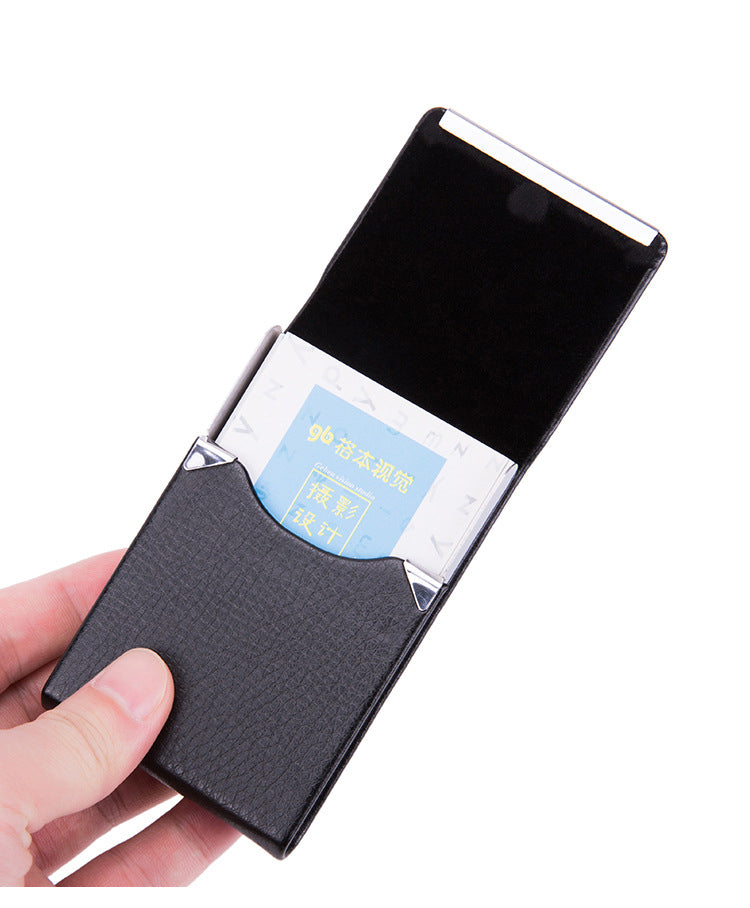 Stainless Steel Business Card Holder W/PU Leather