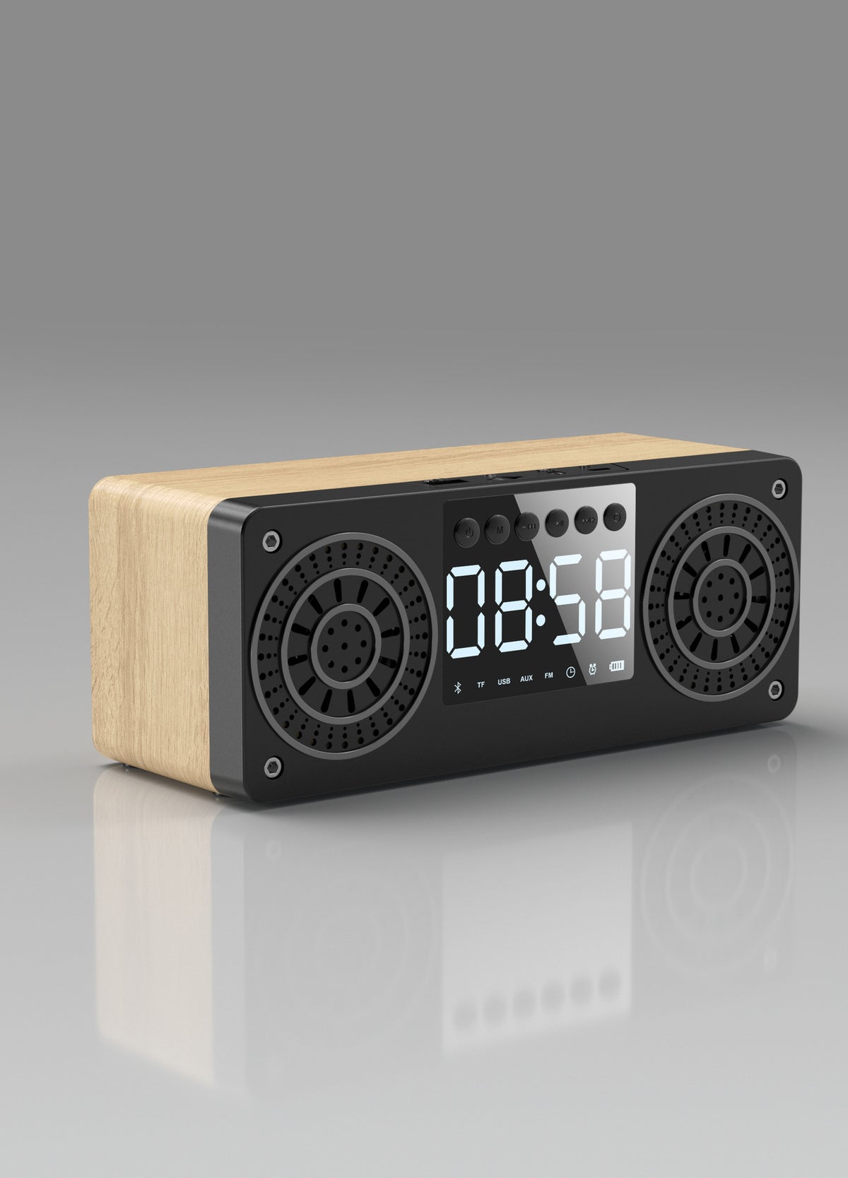 Wood Wireless Speaker With Time Display Alarm Clock
