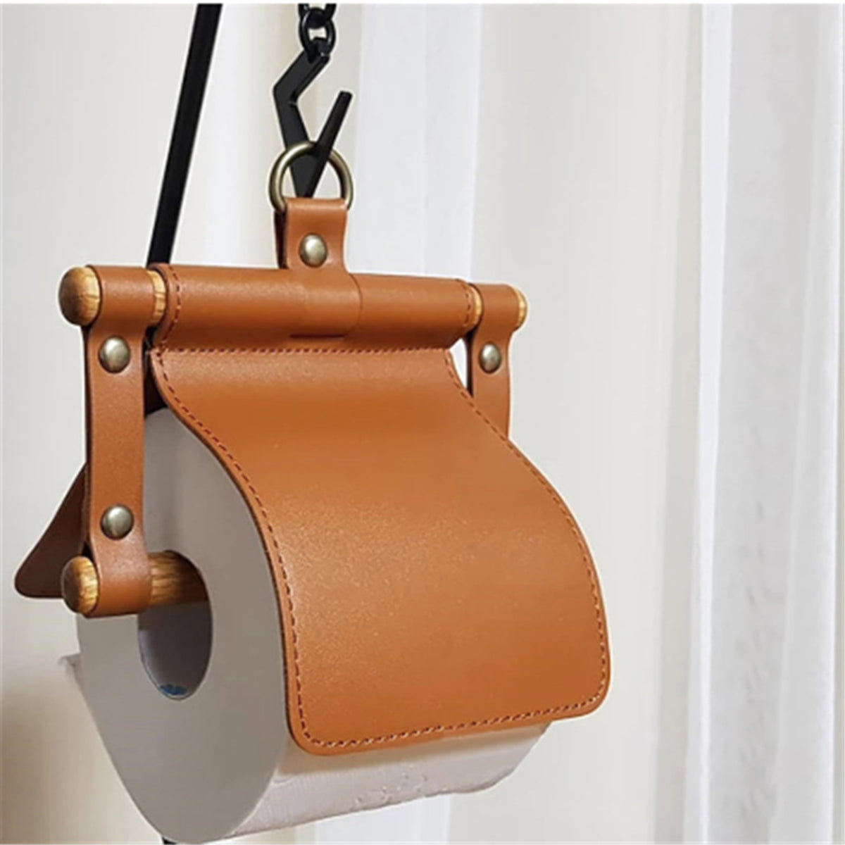 Picnic Paper Towel Holder Wood and Leather Toilet Paper Holder Hanging Toilet Paper Holder