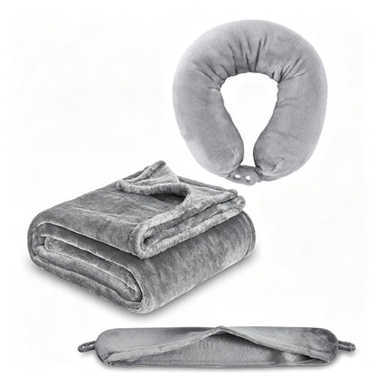2-in-1 Convertible Travel Blanket & U-Shaped Neck Pillow W/ Pouch Portable for Airplane Use