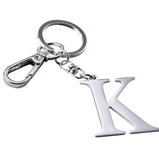 Silver Letter K Keychain Initial Keychain W/ Matel Clip