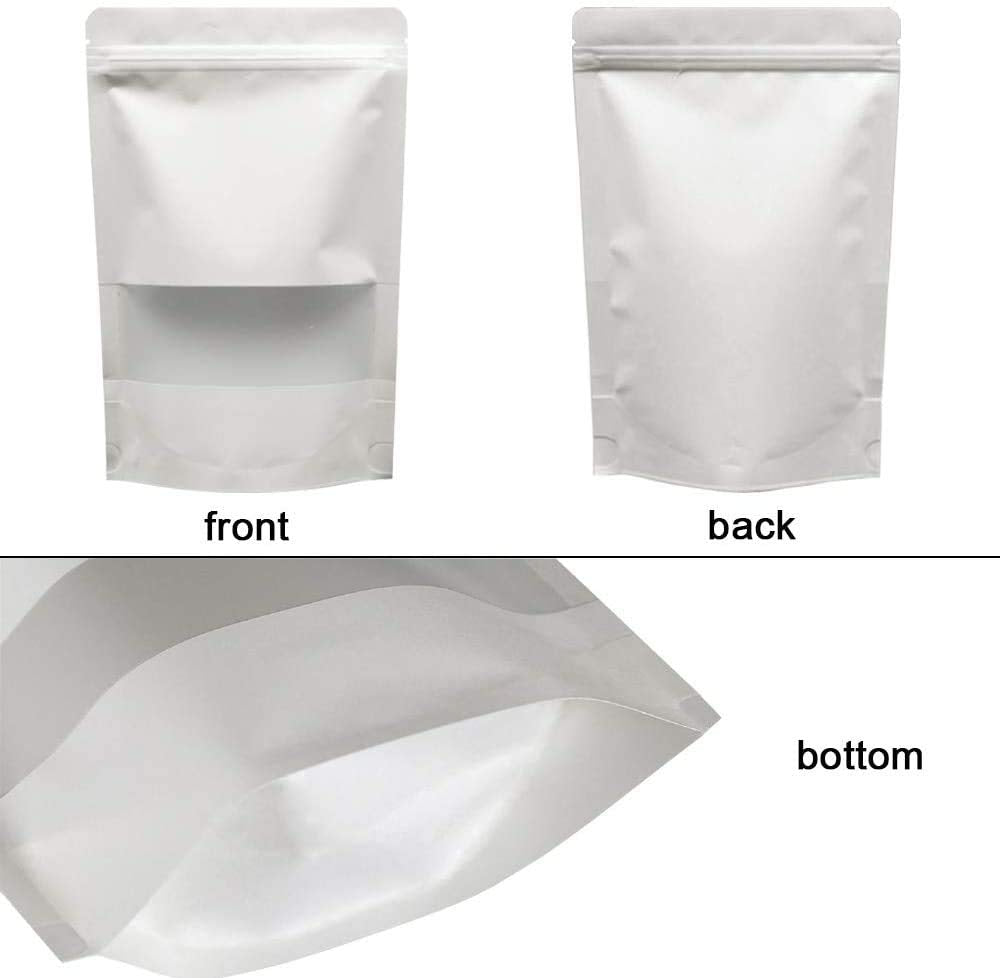 5.5 x 7.9" White Kraft Paper Bags W/Window Stand Up Ziplock Resealable Pouch Coffee Bag