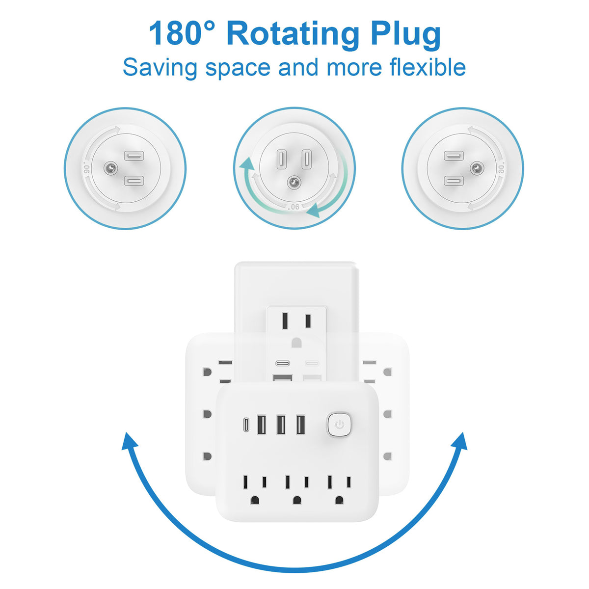 7" 1 Multi Wall Outlet Splitter w/ 180° Rotating Plug